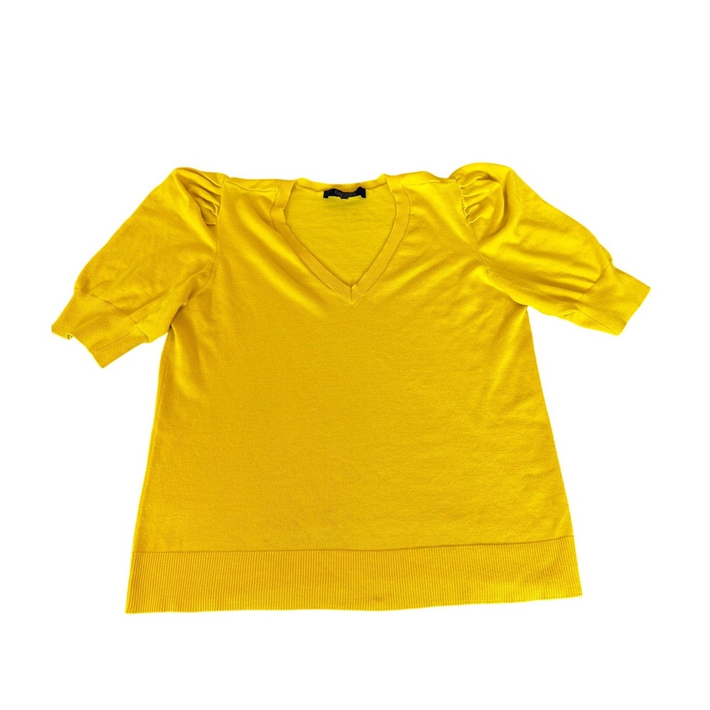 Rachel Roy Yellow Puff Sleeve V Neck Sweater Top Women's Size L Rayon Blend